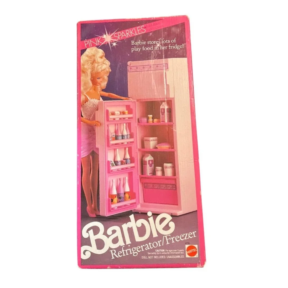 Mattel Barbie Pink‎ Sparkles Refrigerator Freezer #4776 w/ Accessories VTG 1987